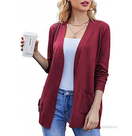 SoTeer Womens Long Sleeve Open Front Knit Cardigan Casual Lightweight Sweater Loose Soft Knit Coat Outwear with Pockets