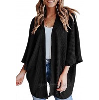 SUPRELOOK Women's Kimono Cardigan Sweater Lightweight Waffle Knit 3 4 Batwing Sleeve Open Front Beach Cover Up