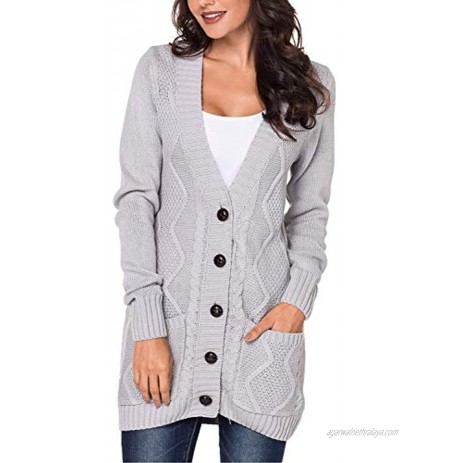 Uniarmoire Women Long Sleeve Pocket Knit Cardigans Button Cable Sweater Coat
