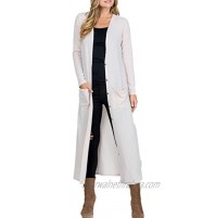 Women Lightweight Waffle Sweater Knit Long Sleeve Drape Maxi Button Down Duster Cardigan with Pockets