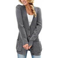 Womens Cardigan Open Front Design with Buttons Cable Knit Pocket Sweater Coat