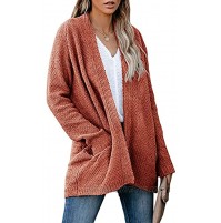 Womens Long Sleeve Knit Cardigans Plus Size Solid Open Front Casual Sweaters Outwear with Pockets