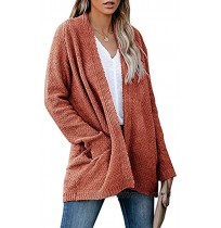 Womens Long Sleeve Knit Cardigans Plus Size Solid Open Front Casual Sweaters Outwear with Pockets