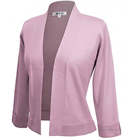 YEMAK Women's Crop Cardigan Sweater – 3 4 Sleeve Open Front Classic Basic Knit Bolero Cropped Soft Lightweight Knitted Top
