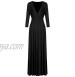 POSESHE Women's Solid V-Neck 3 4 Sleeve Plus Size Evening Party Maxi Dress