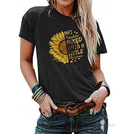 Cicy Bell Women's Cute Sunflower Graphic T Shirts Letter Print Short Sleeve O Neck Summer Casual Cotton Tees Tops