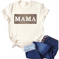 DORFALNE Women's Mother's Days Mama T-Shirts Leopard Print Letter Printed Short Sleeve Mom Life Graphic Tees Tops