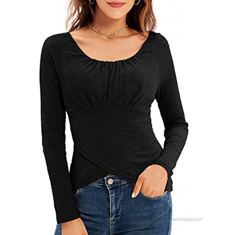 GRACE KARIN Women's Long Sleeve Scoop Neck Tee Tops Cross Wrap Slim Fitted T-Shirts