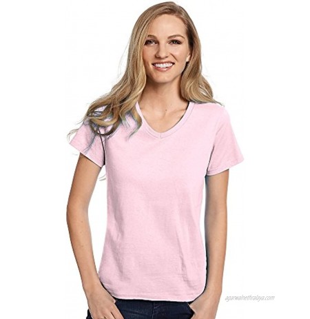 Hanes Ladies 5.2 oz. ComfortSoft V-Neck Cotton T-Shirt Medium PALE PINK