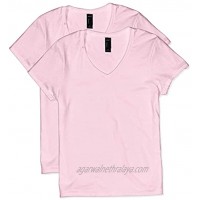 Hanes Women's Short Sleeve V-Neck t-Shirt Pale Pink Small