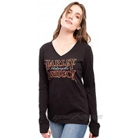 Harley-Davidson Womens Exotic Smooth V-Neck Black Long Sleeve T-Shirt