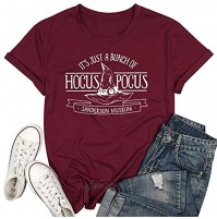 Its Just A Bunch Hocus Pocus T Shirt Women Funny Halloween Witch Hat Graphic Shirts Casual Short Sleeve Tee Tops
