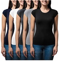 Sexy Basics Women's 5 Pack & 10 Pack Casual & Active Basic Cotton Stretch Color T Shirts