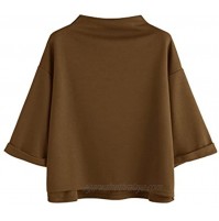 SweatyRocks Women's 3 4 Sleeve Mock Neck Basic Loose T-Shirt Elegant Top