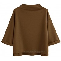 SweatyRocks Women's 3 4 Sleeve Mock Neck Basic Loose T-Shirt Elegant Top
