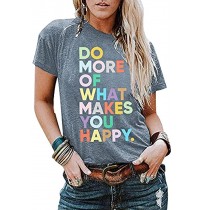 Women's Fun Happy Graphic Tees Inspirational t-Shirt Teacher Shirts Cute Short Sleeve Letter Printed T-Shirts Top