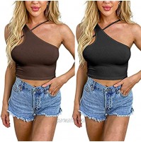 Amilia Women's 2 Pack Basic Solid Casual Criss Cross Tank Tops Knit Cami Crop Layer Shirts Summer Y2K E-Girl Fashion