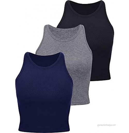 Boao 3 Pieces Women's Basic Sleeveless Racerback Crop Tank Top Sports Crop Top for Lady Girls Daily Wearing
