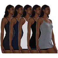 Sexy Basics Women's Basic Solid Color Cotton Stretch Camisole Adjustable Spaghetti Strap Tank Top- Multi Packs