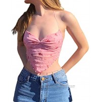 Women Sexy Crop Cami Top Solid Hollow Out Bandage Lace Up Y2K Camisole Tank Tops Valentine 's Day Clothes