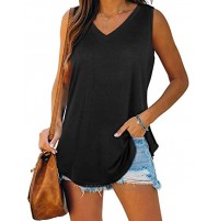 XIEERDUO Womens Tank Tops V Neck Basic Solid Color Casual Flowy Summer Sleeveless