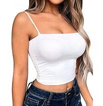 YMDUCH Women's Sexy Crop Top Stretch Spaghetti Strap Ribbed Knitted Basic Cami