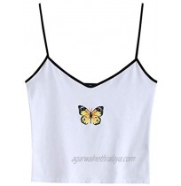 ZAFUL Women's Butterfly Crop Top Shoulder Tie Ruffle Cami Tank Top