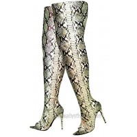 Cape Robbin Toxic Faux Snake Thigh High Over The Knee Boots Peep Toe Stiletto Heel Fashion Dress Boots for Women