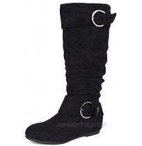 DREAM PAIRS Women's URA Black Suede Knee High Low Hidden Wedge Boots Wide Calf Size 8 M US