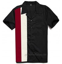 Amashz Bowling Shirt 50s Men's Rockabilly Shirts Cotton Short Sleeve Casual Button-Down Shirts