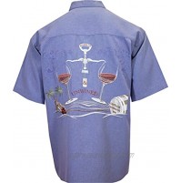 Bamboo Cay Mens Embroidered Summer Wine Lover Shirt with Short Sleeves