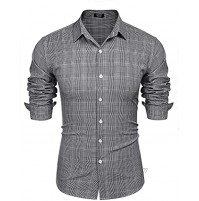 COOFANDY Men's Plaid Shirt Long Sleeve Casual Button Down Shirt Slim Fit Business Dress Shirts