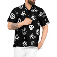 LA LEELA Men's Halloween Skulls Skeleton Hippie Casual Short Sleeve Aloha Hawaiian Shirt