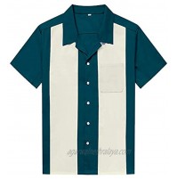 Anchor MSJ Men's 50s Retro Camp Rockabilly Style Cotton Mens Shirts Short Sleeve Fifties Bowling Casual Dress Shirts