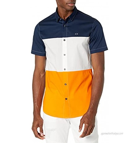 AX Armani Exchange Men's Colorblock Short Sleeve Button Up