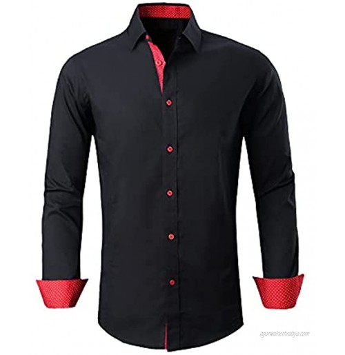 Rabrgab Mens Dress Shirts Red Long Sleeve Regular Fit Fashion Shirt Soft Button Down Shirts Printed Dressing Shirts for Men