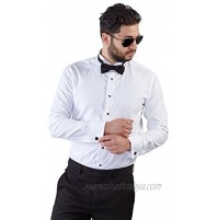 New Mens Tailored Slim Fit White Wing Tip Tuxedo Shirt French Cuff by Azar