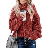Actloe Turtleneck Sweater Women Long Sleeve Batwing Sleeve Loose Oversized Chunky Knitted Pullover Jumper Tops