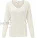 Arach&Cloz Women's V Neck Sweater Long Sleeve Solid Loose Pullover Knit Tops