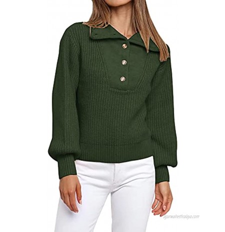 BTFBM Women Casual Button Up Turtleneck Sweaters Long Sleeve Knitted Solid Color Soft Loose Fall Winter Pullover Sweater