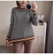 CASAZERO Knitted Sweater Long-Sleeve Crewneck Sweater Geometric Knitted Women Pullover Sweaters Crewneck Sweater for Women White