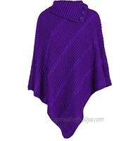 Freedom Fashion Women Cable Knitted 3 Button Poncho Ladies Shawl Sweater