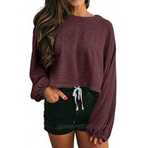 GAMISOTE Women's Waffle Knit Long Sleeve Tops Oversized Plain Crop Pullover Sweaters