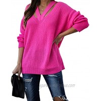 HZSONNE Women's Casual Chocker Neck Halter Sweater Solid Long Sleeve Loose Fit Hollow Out Pullover Knited Tops