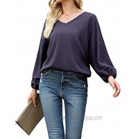 LOLLO VITA Women's Pullover Top Waffle Oversized V Neck Tops Off Shoulder Sweater Balloon Sleeve Tunic