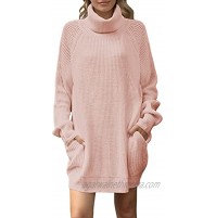 Meenew Women's Turtleneck Oversized Long Pullover Sweater Dress with Pockets