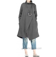Minibee Women's Long Sleeves Dress Cowl Neck Pullovers Irregular Hem Sweater Dress with Pockets