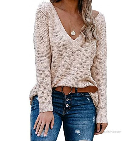 Nulibenna Womens V Neck Waffle Knit Sweater Long Sleeve Off Shoulder Lightweight Chunky Pullover Jumper Tops
