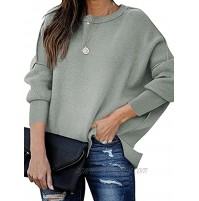 Prinbara Women Crewneck Batwing Sleeve Oversized Side Slit Ribbed Knit Pullover Sweater Top