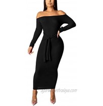 Women Bodycon Ribbed Sweater Dress Sexy Long Sleeve Maxi Knit Stretchy Pullover Dresses